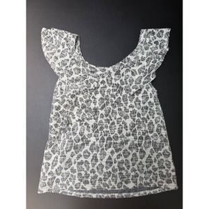 Dolan Left Coast Collection Womens Medium Animal Print Ruffle Top Black White